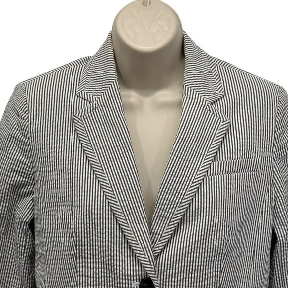 Jones New York Collection Gray White Pinstripe Seersucker Stretch Blazer Size 4 - Picture 6 of 8